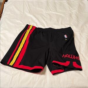 Nike ‘74 Atlanta Hawks Men's Black Shorts with Red and Yellow Stripes
